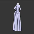 Elegant Light Blue Long Dress With Ruffle Collar And Black Belt