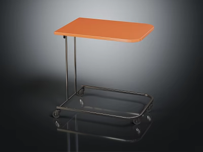 Small Mobile Table With Orange Tabletop Metal Frame And Rolling Wheels 3d model