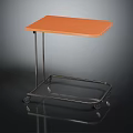 Small Mobile Table With Orange Tabletop Metal Frame And Rolling Wheels