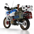 Durable Adventure Motorcycle in Blue White Red with Side Cases Luggage Rack and Gear