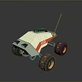 Rugged Terrain Exploration With 1955 Retro Rover And Large Treaded Wheels