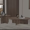 Modern Walnut Coffee Tables In Living Room With Vase Bowl And Books
