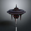 Cosmic Disc Shaped Spacecraft Model With Multi Layered Structure Green Lights And Spiked Base 3d model