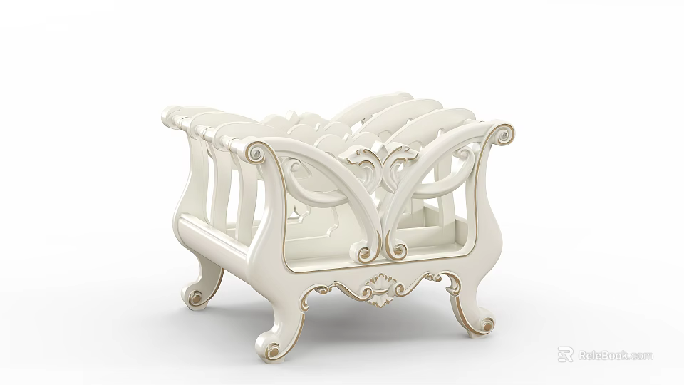 Classical White Decorative Shelf With Intricate Carvings Curved Legs And Ornate Design 3d model 