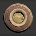 Hand Carved Pottery Jar Sculpture With Red And White Stripes Design