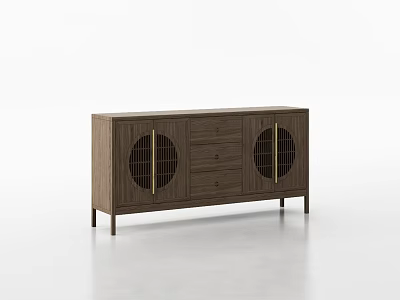 Modern Wooden Sideboard With Metal Grille Doors Central Drawer And Slim Legs 3d model