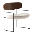 Modern Minimalist Single Chair With Wooden Backrest Light Fabric Seat And Black Metal Frame