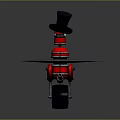 Red Mechanical Character With Black Top Hat And Blade Structure On Wheels