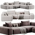 Modern Comfortable Sectional Sofa With Soft Fabric Pillows And Throw Blanket 3d model