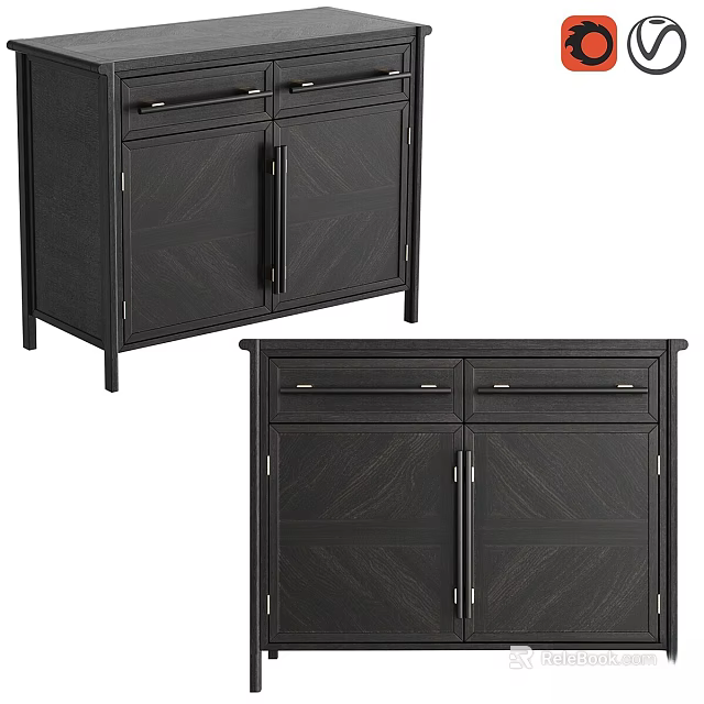 Black Modern Storage Cabinets With Sleek Design Drawers And Wood Grain Doors 3d model 