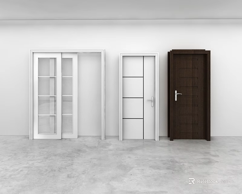 Hinged Doors in White and Dark Brown with Paneled Design and Wooden Texture 3d model 