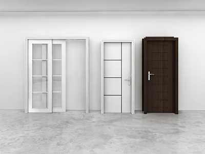 Hinged Doors in White and Dark Brown with Paneled Design and Wooden Texture 3d model