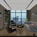 Modern Office Interior With Sofa Chairs Green Plants Large Windows City View And Decorative Paintings