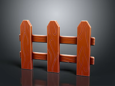 Realistic Brown Wooden Fence With Wood Grain Design And Picket Posts 3d model