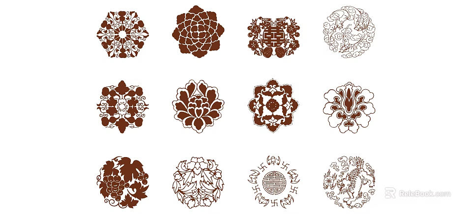 Traditional Intricate Carvings Design With Peony Dragon And Lucky Symbols In Circular Patterns 3d model 