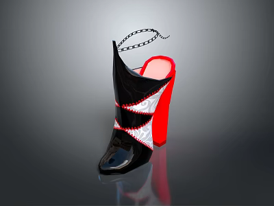 Fashionable Unique High Heel Shoes With Black Red Spliced Design And Chain Decoration 3d model