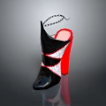 Fashionable Unique High Heel Shoes With Black Red Spliced Design And Chain Decoration