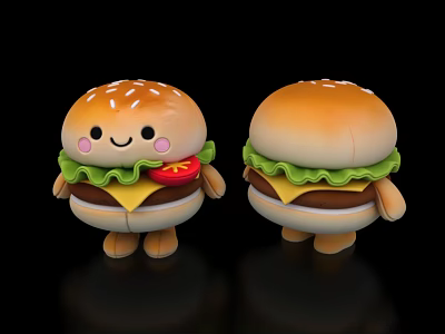 Cute Cartoon Burger Plush Toys With Smiling Face Lettuce Tomato And Arms Legs 3d model