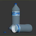 Transparent Mineral Water Bottles One Standing One Lying With Blue Label And Loose Cap