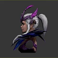 Fantasy Elf Character With White Hair Purple Spiked Headdress Blue Gem And Blue Petal Outfit