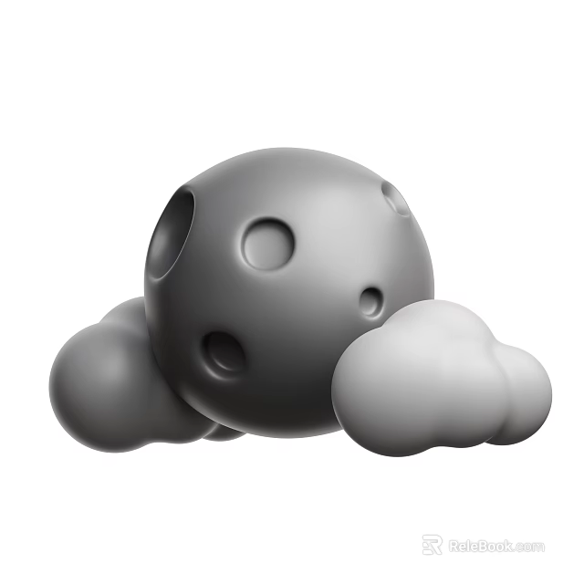 Decorative Ornament Set Featuring Gray Spherical Piece With Holes And Cloud Like Structures 3d model 