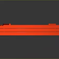 Red Curved Wooden Bench With Modern Minimalist Design And Smooth Surface
