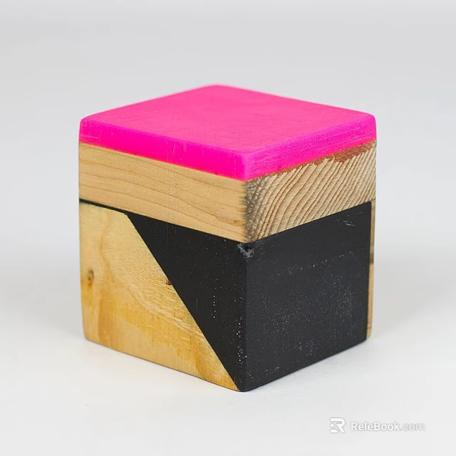 Modern Geometric Wooden Side Table With Pink Top Black Panel And Natural Wood Grain 3d model 