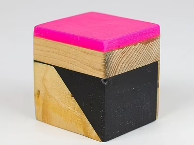 Modern Geometric Wooden Side Table With Pink Top Black Panel And Natural Wood Grain 3d model