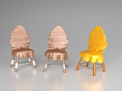 Unique Single Chair Designs With Wooden And Yellow Colors And Creative Shape 3d model