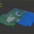 Aerial View Of Recreational Area With Baseball Field Green Grass Building And Swimming Pool