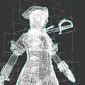 Woman In Blue Pirate Hat And Coat With Mechanical Arms And Sword