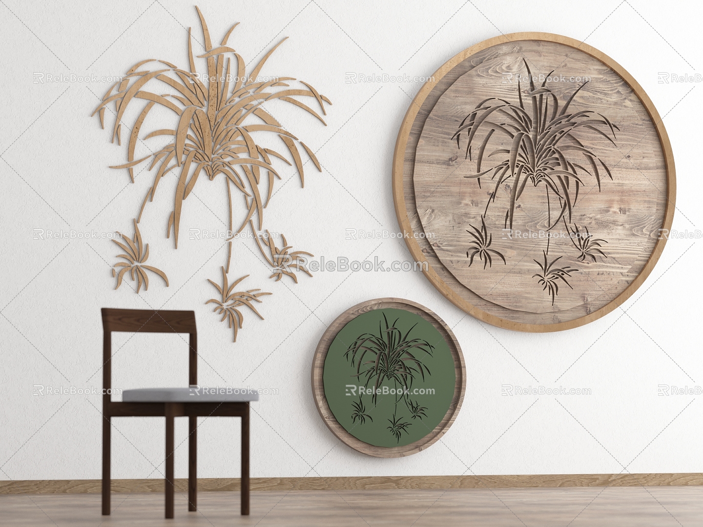 The hanging basket orchid plant flower decorative painting wood carving wood carving wood carving silhouette carving silhouette Chinese disc painting wall decoration chair Chinese style 3d model