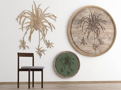 Wall Decor With Various Plant Art And Chair 3d model