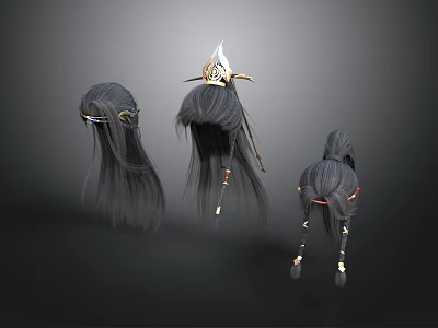 Man's Long Hair Hairstyle with Decorative Headpiece and Ornamental Details 3d model
