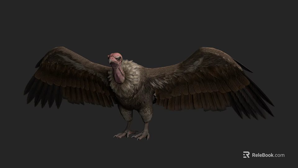 Majestic Vulture With Spread Wings Pink Head And Brown Feathers In Natural Habitat 3d model 