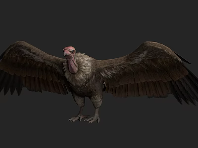 Majestic Vulture With Spread Wings Pink Head And Brown Feathers In Natural Habitat 3d model