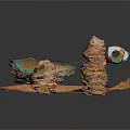 Textured Sandy Surface With Green Hollow Devices And Red White Accent