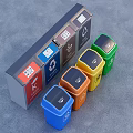Public Facilities Color Coded Trash Bins With Recycling Symbols And Various Colors