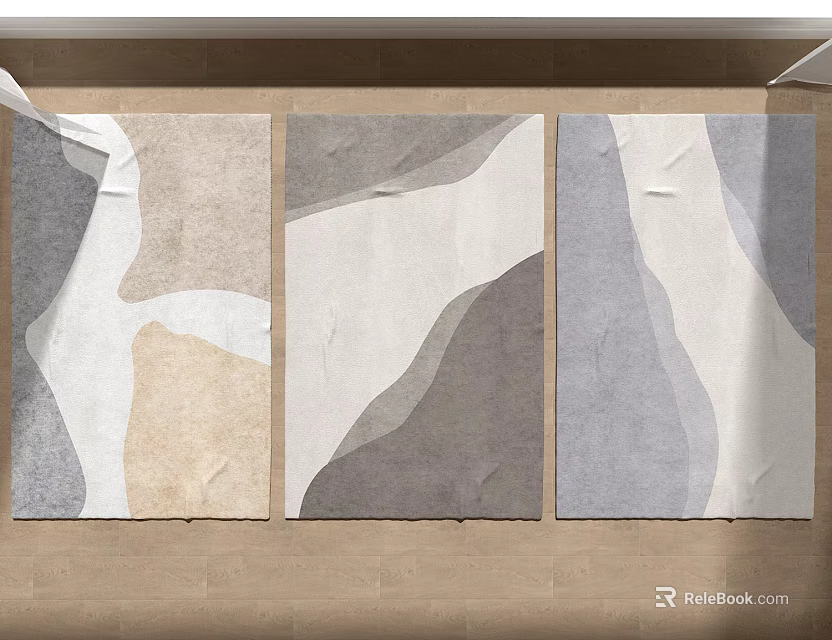 Modern Square Rugs Showcasing Abstract Gray Beige and White Wavy Patterns 3d model