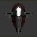 Futuristic Spacecraft 3D Model With Red Green Exterior Central Transparent Window And Side Propulsion Structures