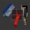 Colorful Household Items Including Blue Bed Red Trolley And Green Storage Box