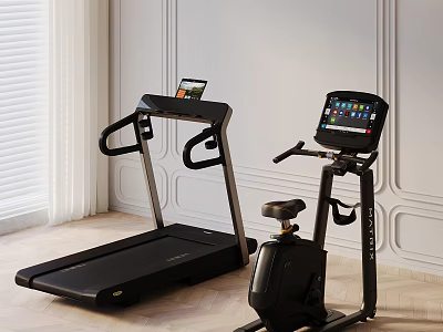 Home Gym Fitness Equipment Treadmill And Stationary Bike With Digital Screens 3d model