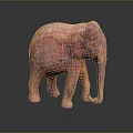 Pinkish Red Elephant Sculpture with Textured Surface on Black Background and Reflection