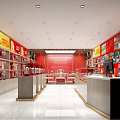 Modern Tobacco And Alcohol Store Interior With Red Decor Shelves Products And Counter