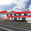 China Petroleum Gas Station Exterior Design With Fuel Pumps And White Cars