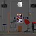 Stylish Audio Room Interior Featuring Headphones Wall Speakers Disco Ball And Bar Stools