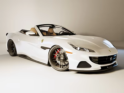 White Ferrari Convertible Car With Red Brake Calipers And Sleek Exterior Design 3d model