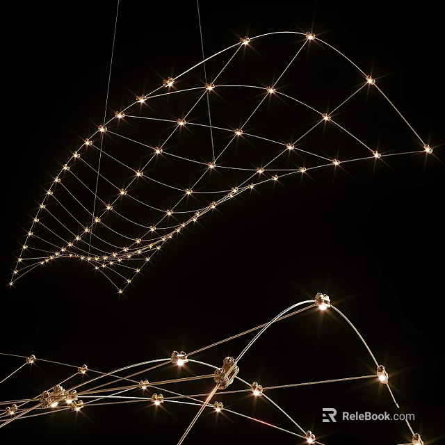 Modern Net Like Chandelier With Metal Lines And Warm White Lights For Dining Room 3d model 