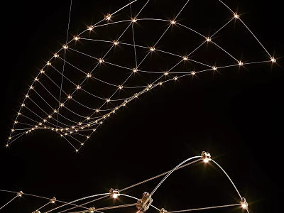Modern Net Like Chandelier With Metal Lines And Warm White Lights For Dining Room 3d model