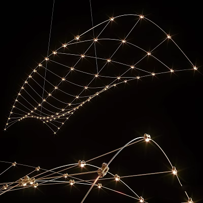 Modern Net Like Chandelier With Metal Lines And Warm White Lights For Dining Room 3d model